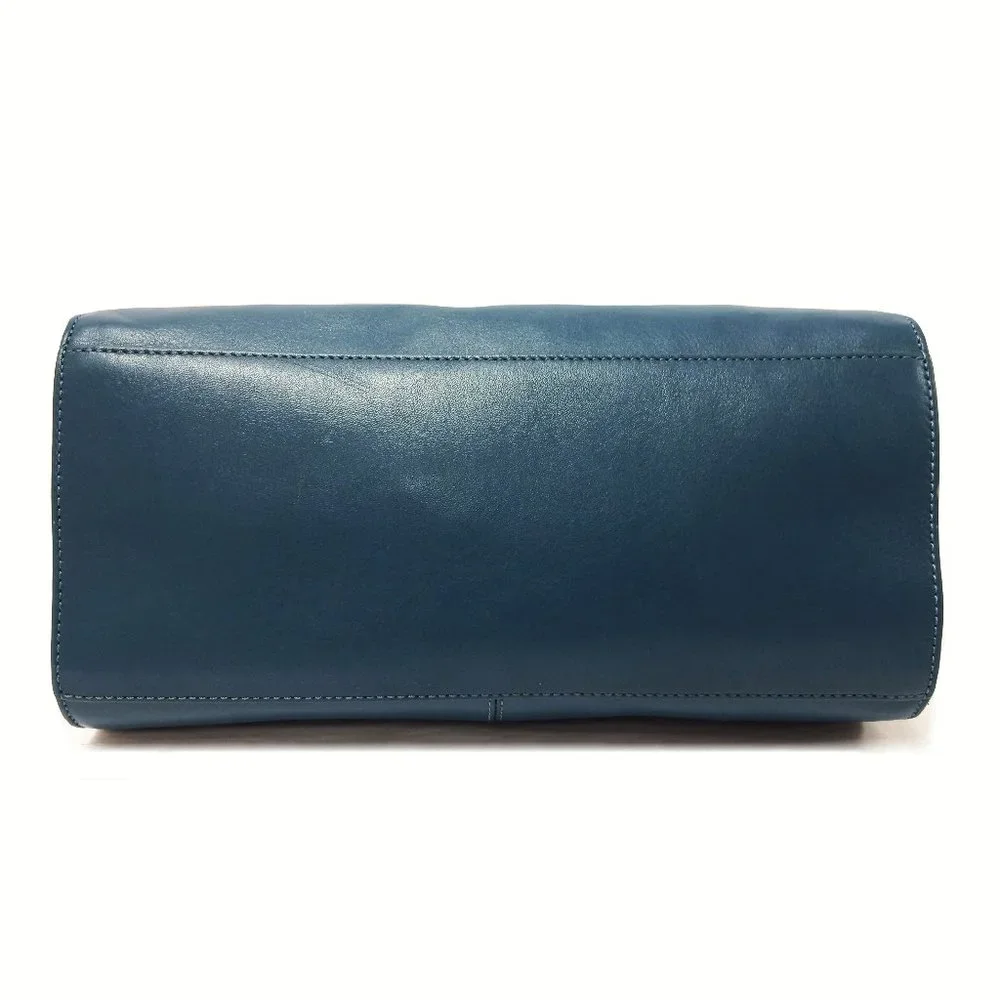 Tory Burch Penelope Satchel Teal Leather Suede Navy Handles Crossbody Strap